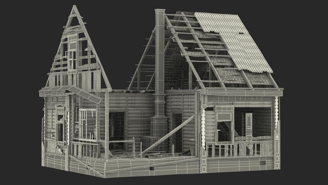 Burnt Wooden House Brown 3D model