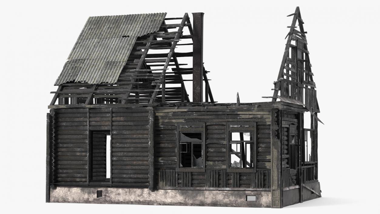 Burnt Wooden House Brown 3D model