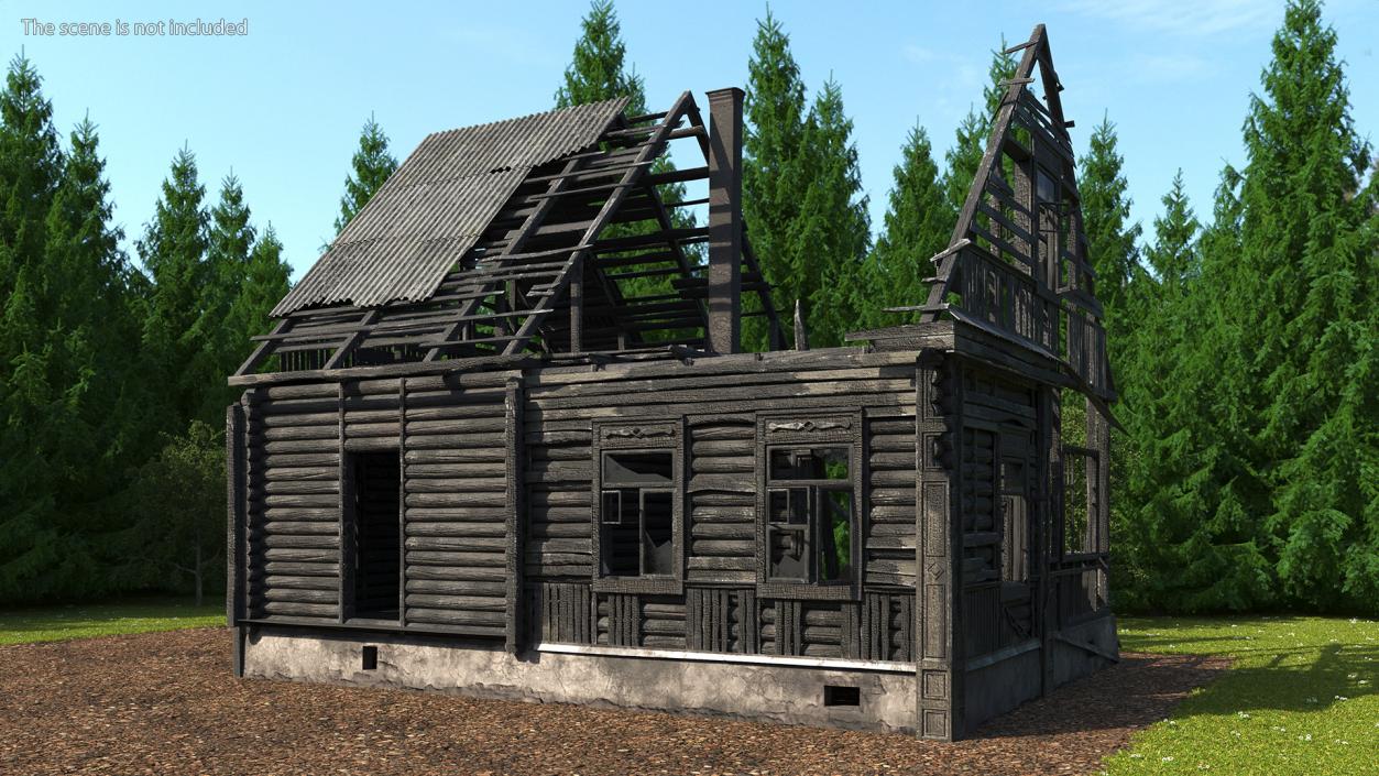 Burnt Wooden House Brown 3D model