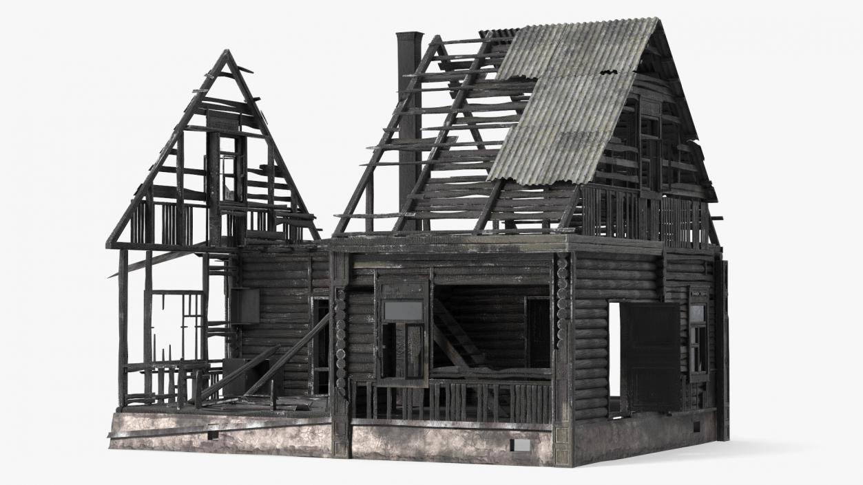 Burnt Wooden House Brown 3D model