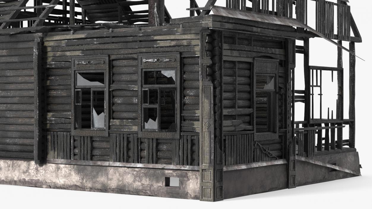 Burnt Wooden House Brown 3D model