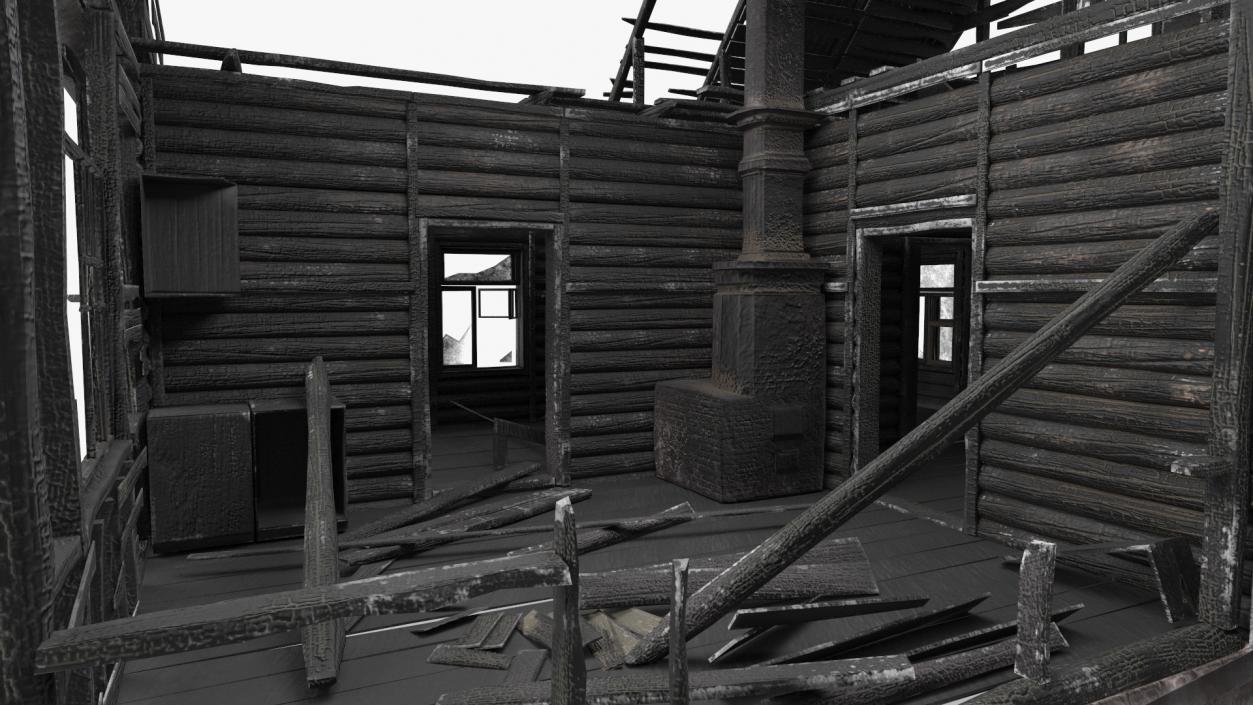 Burnt Wooden House Brown 3D model