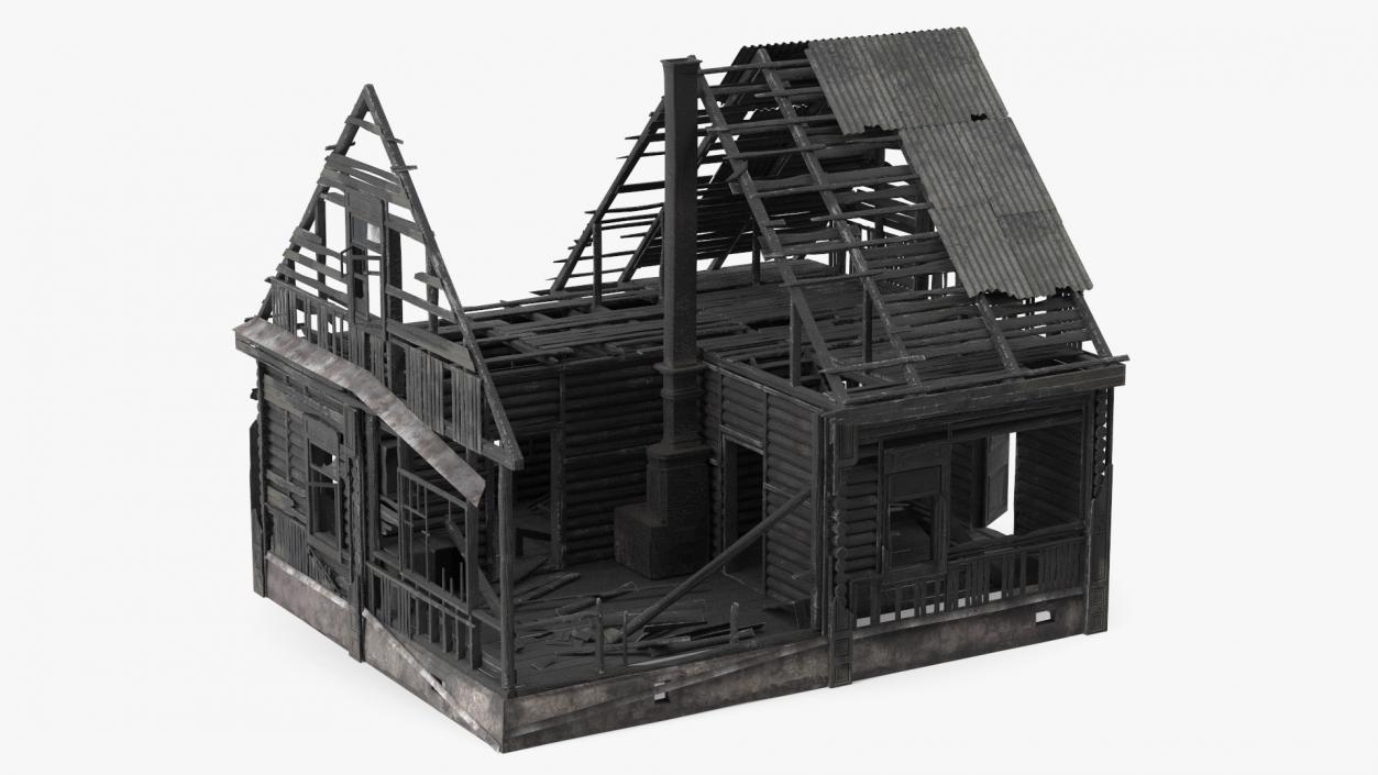 Burnt Wooden House Brown 3D model