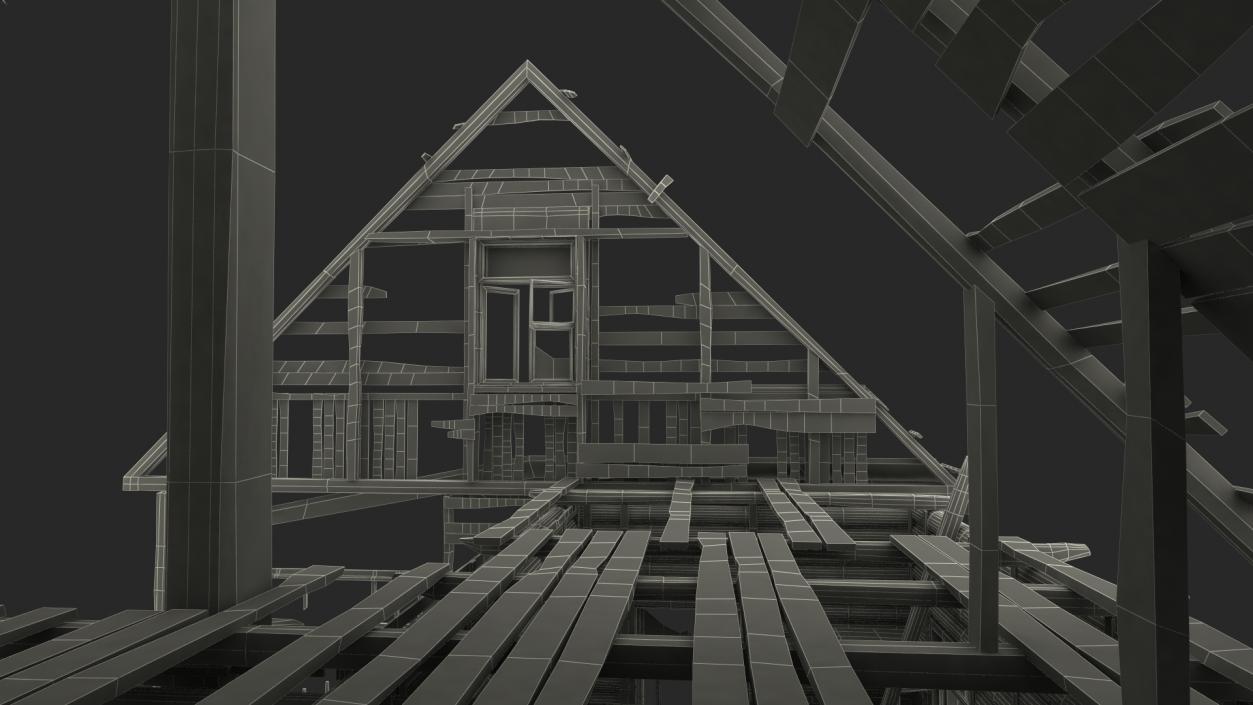 Burnt Wooden House Brown 3D model