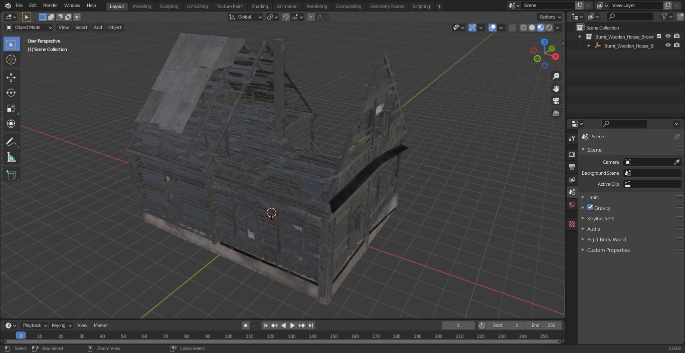 Burnt Wooden House Brown 3D model