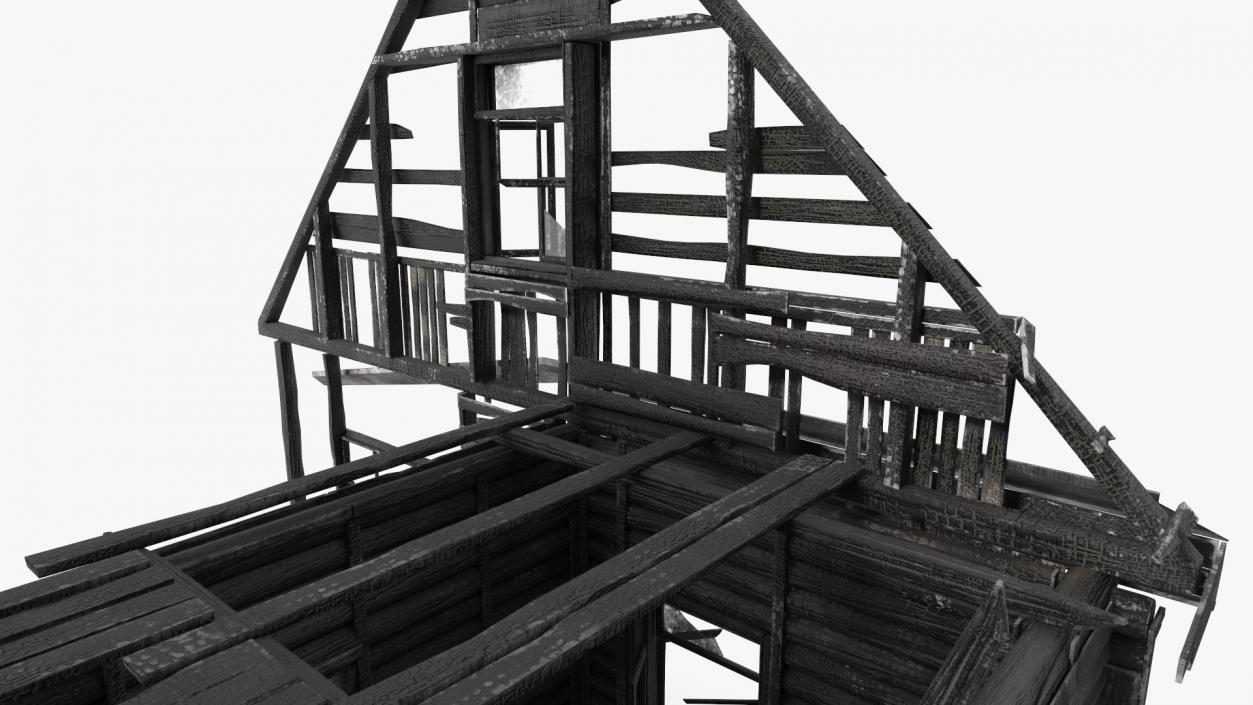 Burnt Wooden House Brown 3D model