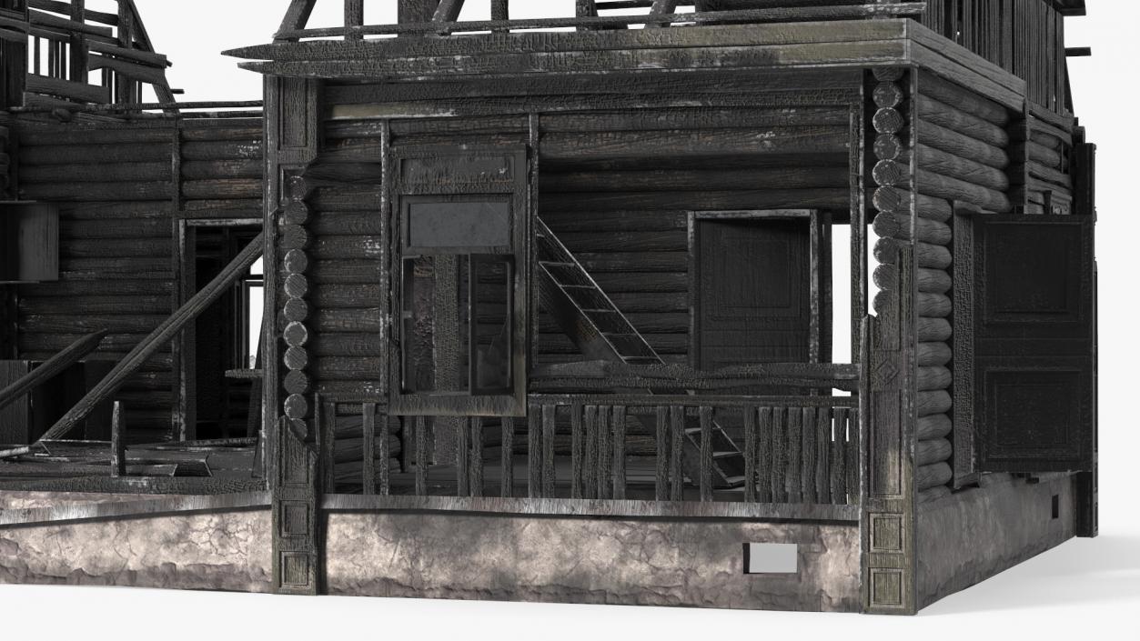 Burnt Wooden House Brown 3D model