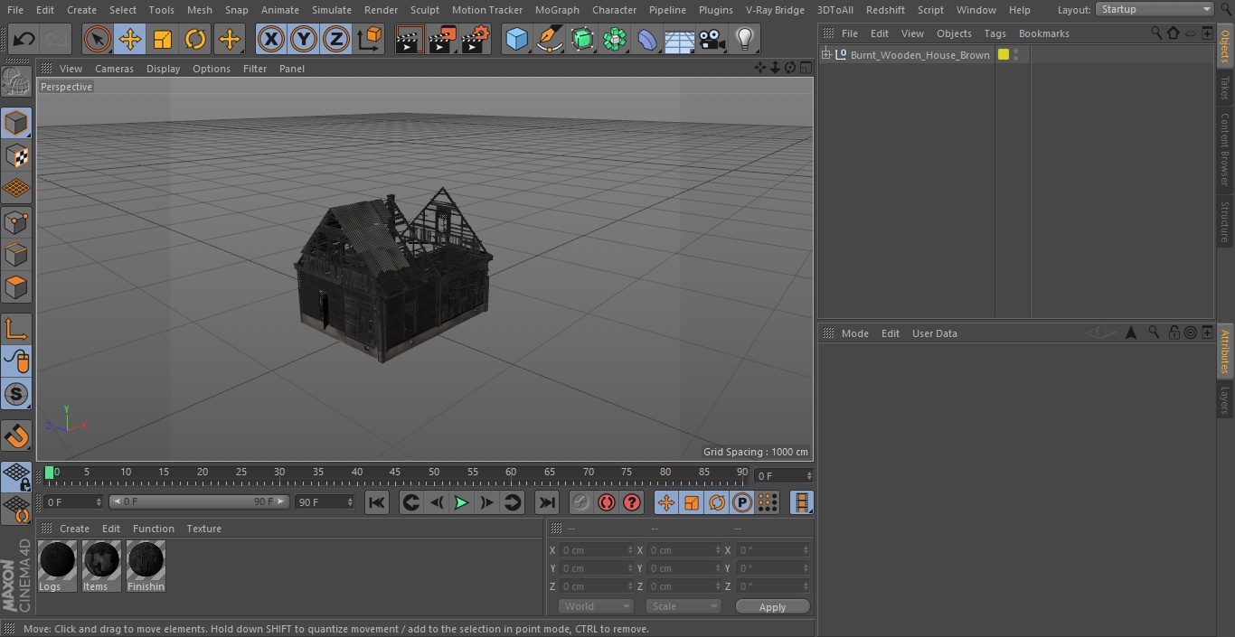 Burnt Wooden House Brown 3D model