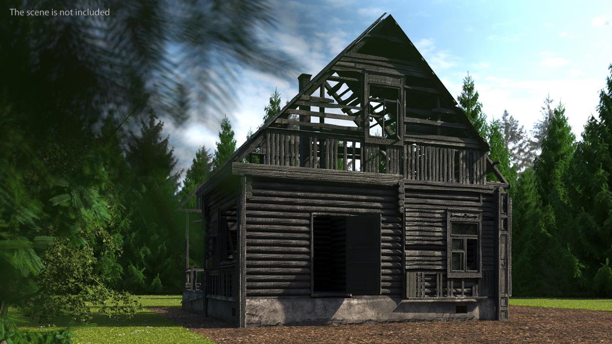 Burnt Wooden House Brown 3D model