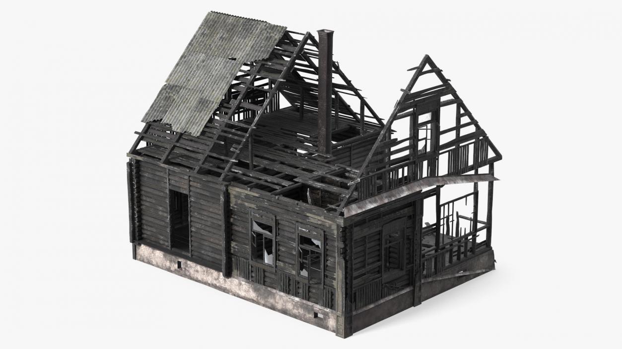 Burnt Wooden House Brown 3D model