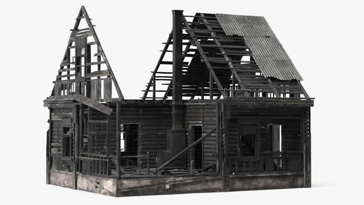 Burnt Wooden House Brown 3D model