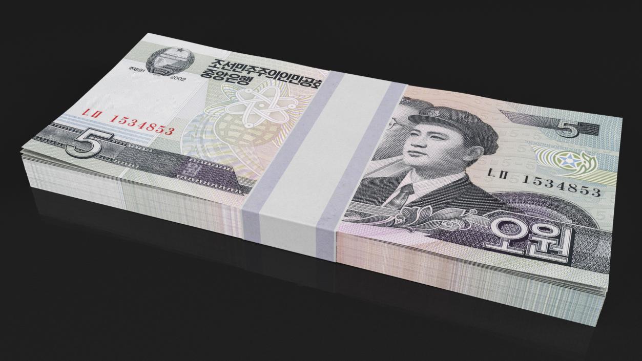 North Korea 5 Won Banknotes Bundle 3D model