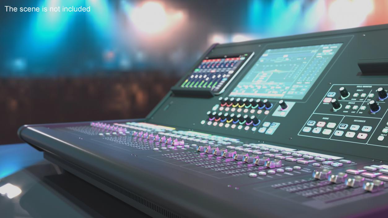 3D Live Mixing Console Grey Lights On 2