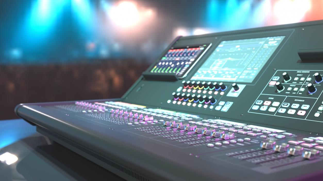 3D Live Mixing Console Grey Lights On 2