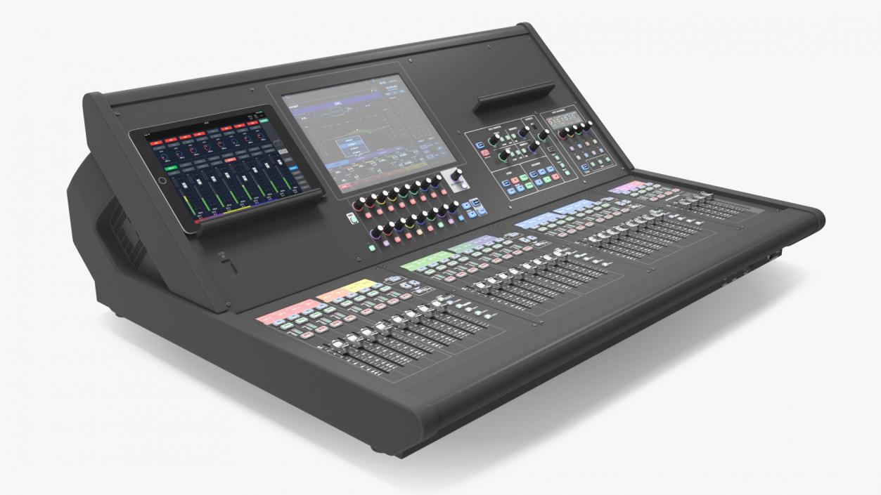 3D Live Mixing Console Grey Lights On 2