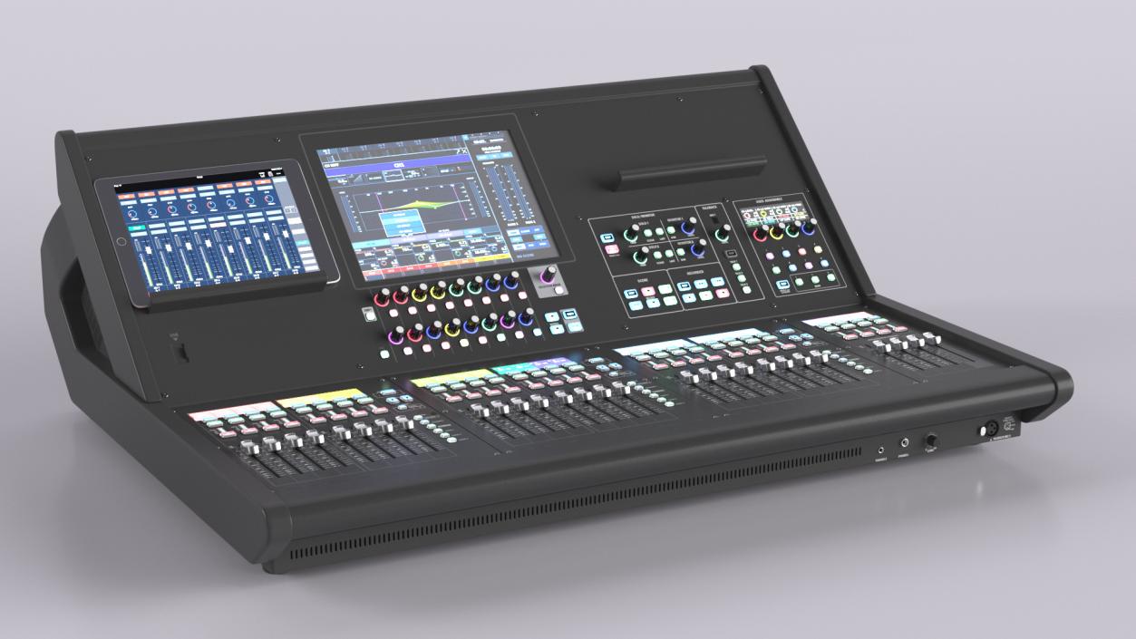 3D Live Mixing Console Grey Lights On 2