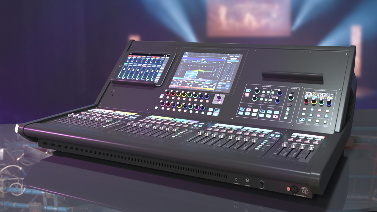 3D Live Mixing Console Grey Lights On 2