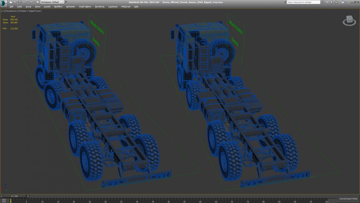 Heavy Offroad Chassis Kamaz 6560 Rigged 3D model