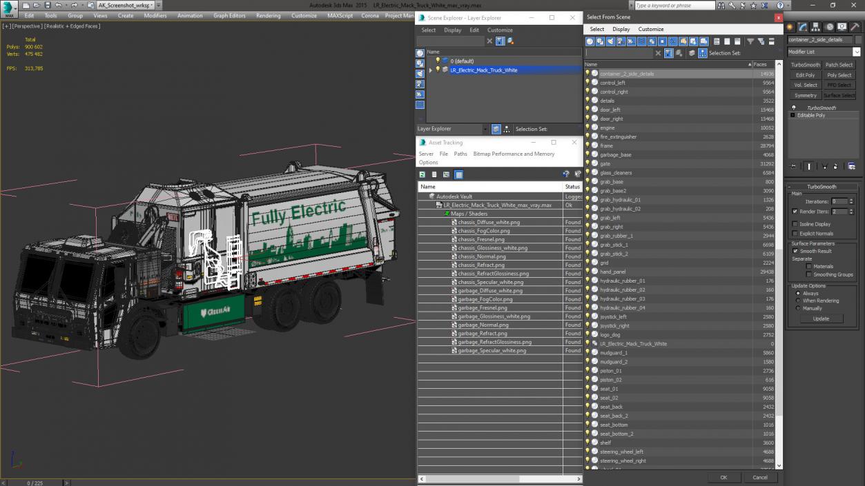 3D LR Electric Mack Truck White model