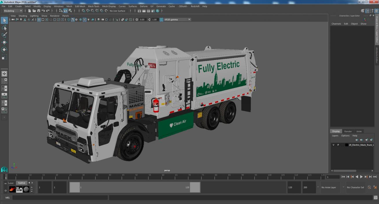 3D LR Electric Mack Truck White model