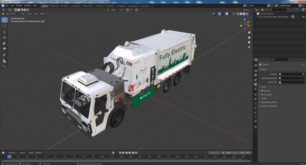 3D LR Electric Mack Truck White model