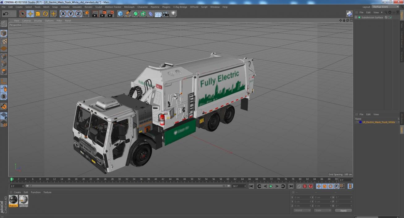 3D LR Electric Mack Truck White model