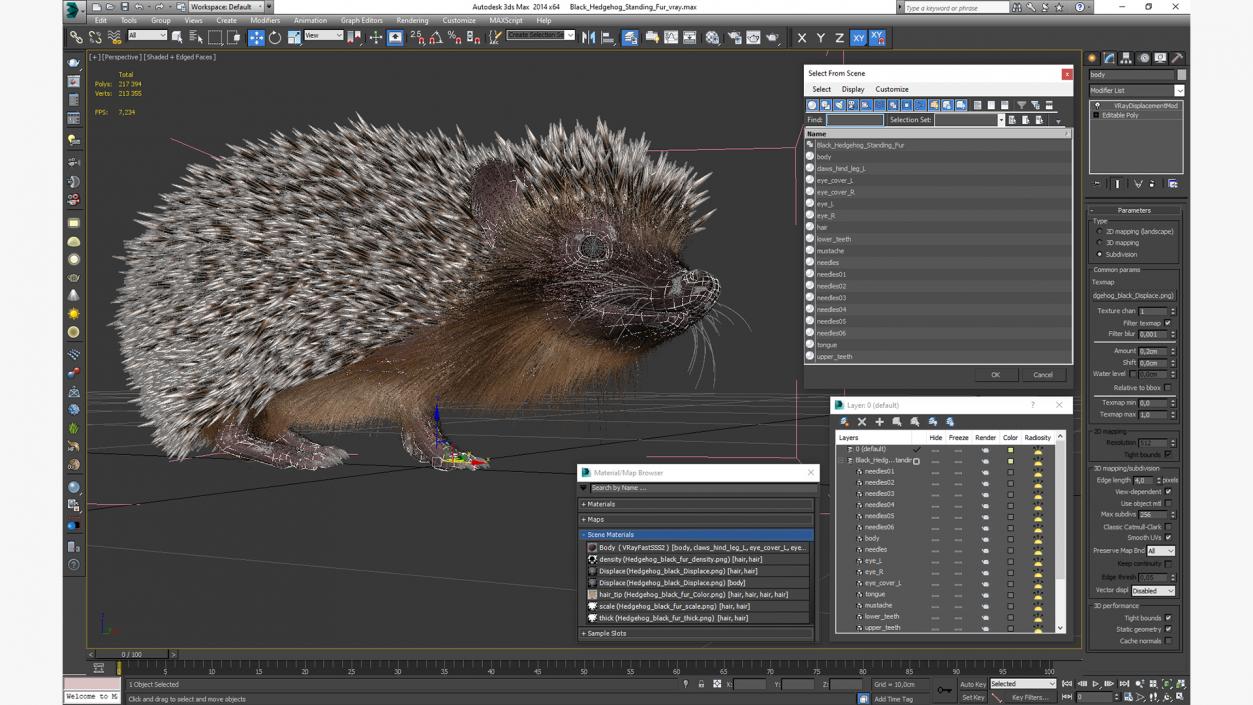 Black Hedgehog Standing Fur 3D