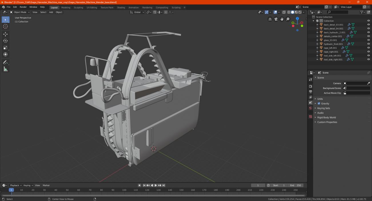 3D Grape Harvester Machine model