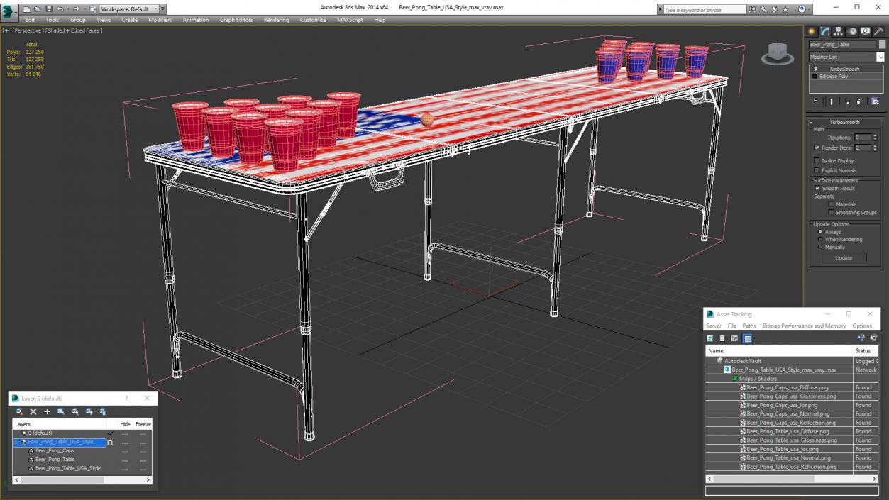 3D model Beer Pong Table USA Style