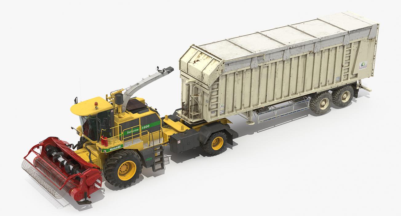 Combine Harvester CMC Saturne 5800 with Trailer Rigged 3D model