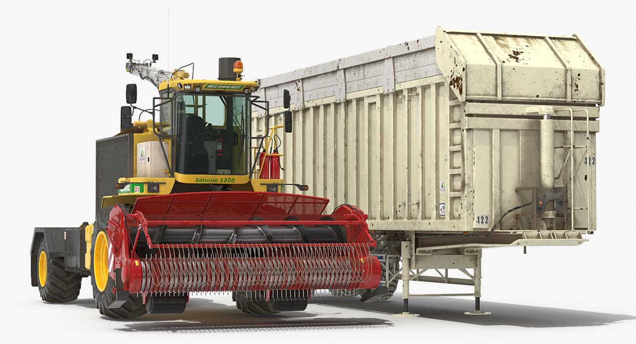 Combine Harvester CMC Saturne 5800 with Trailer Rigged 3D model