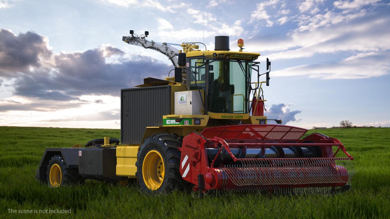 Combine Harvester CMC Saturne 5800 with Trailer Rigged 3D model