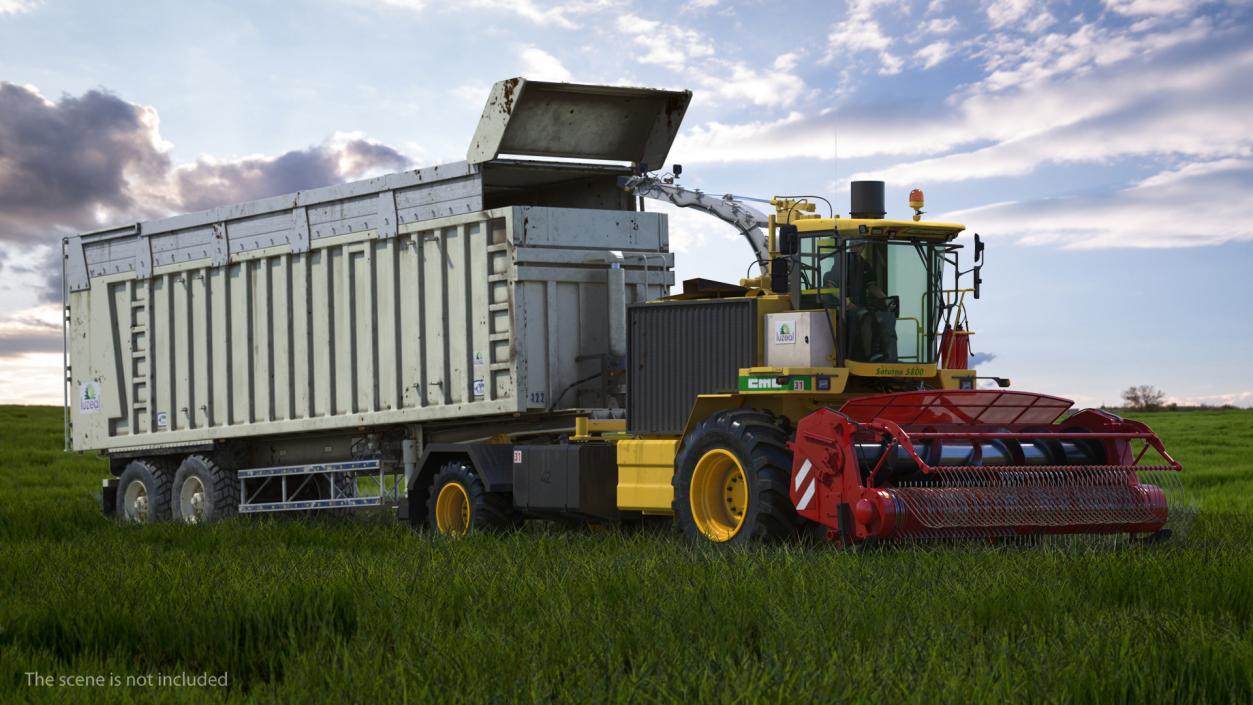 Combine Harvester CMC Saturne 5800 with Trailer Rigged 3D model