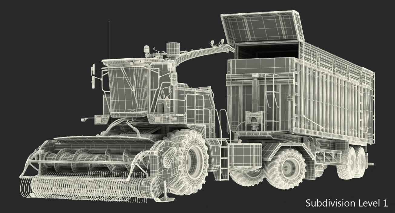 Combine Harvester CMC Saturne 5800 with Trailer Rigged 3D model