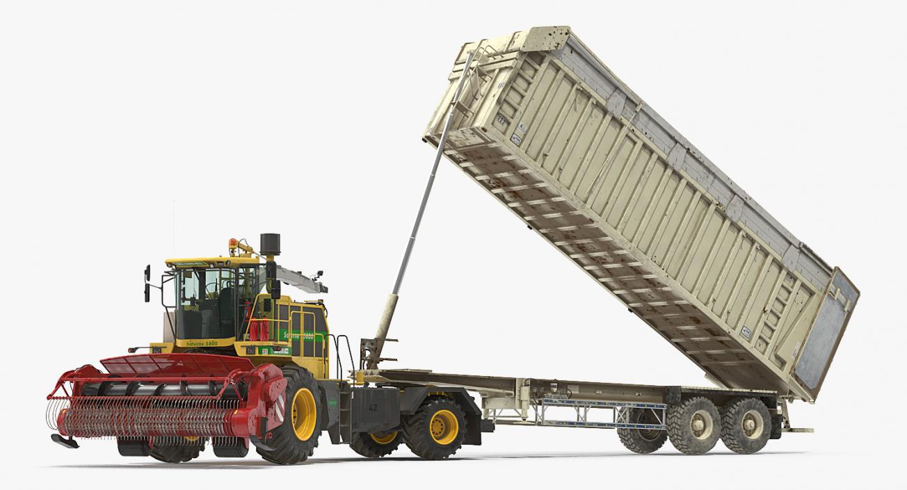 Combine Harvester CMC Saturne 5800 with Trailer Rigged 3D model