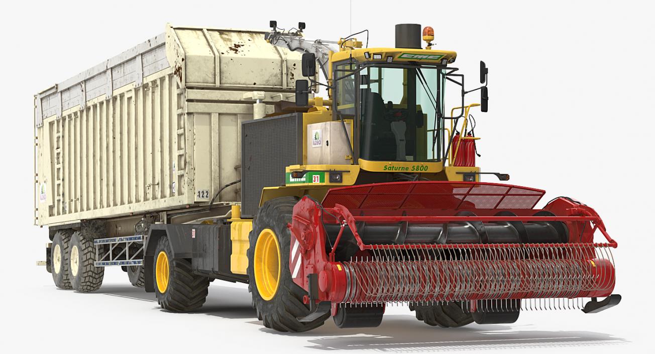 Combine Harvester CMC Saturne 5800 with Trailer Rigged 3D model