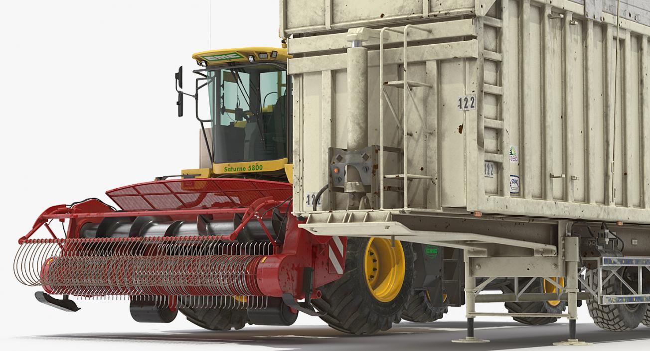 Combine Harvester CMC Saturne 5800 with Trailer Rigged 3D model