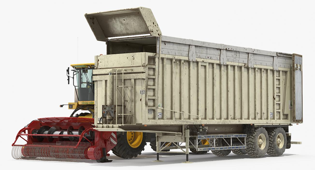 Combine Harvester CMC Saturne 5800 with Trailer Rigged 3D model