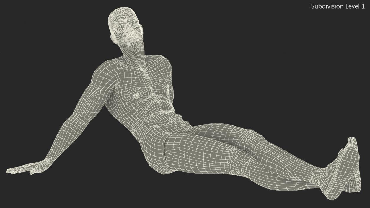 3D Light Skin Black Man in Swimwear Lying Pose model