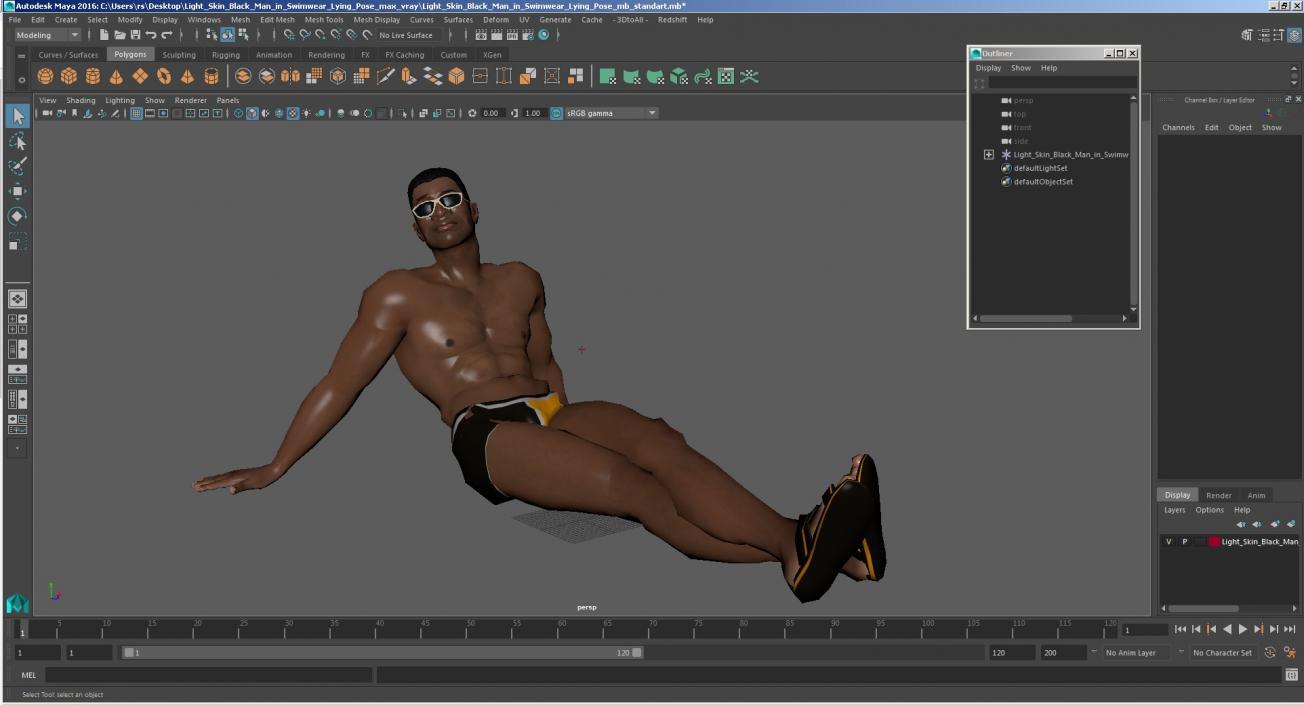 3D Light Skin Black Man in Swimwear Lying Pose model