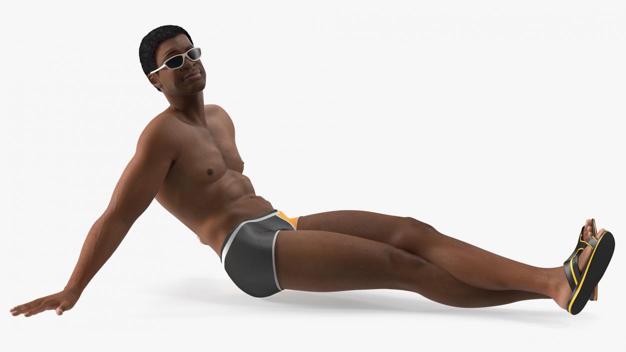 3D Light Skin Black Man in Swimwear Lying Pose model