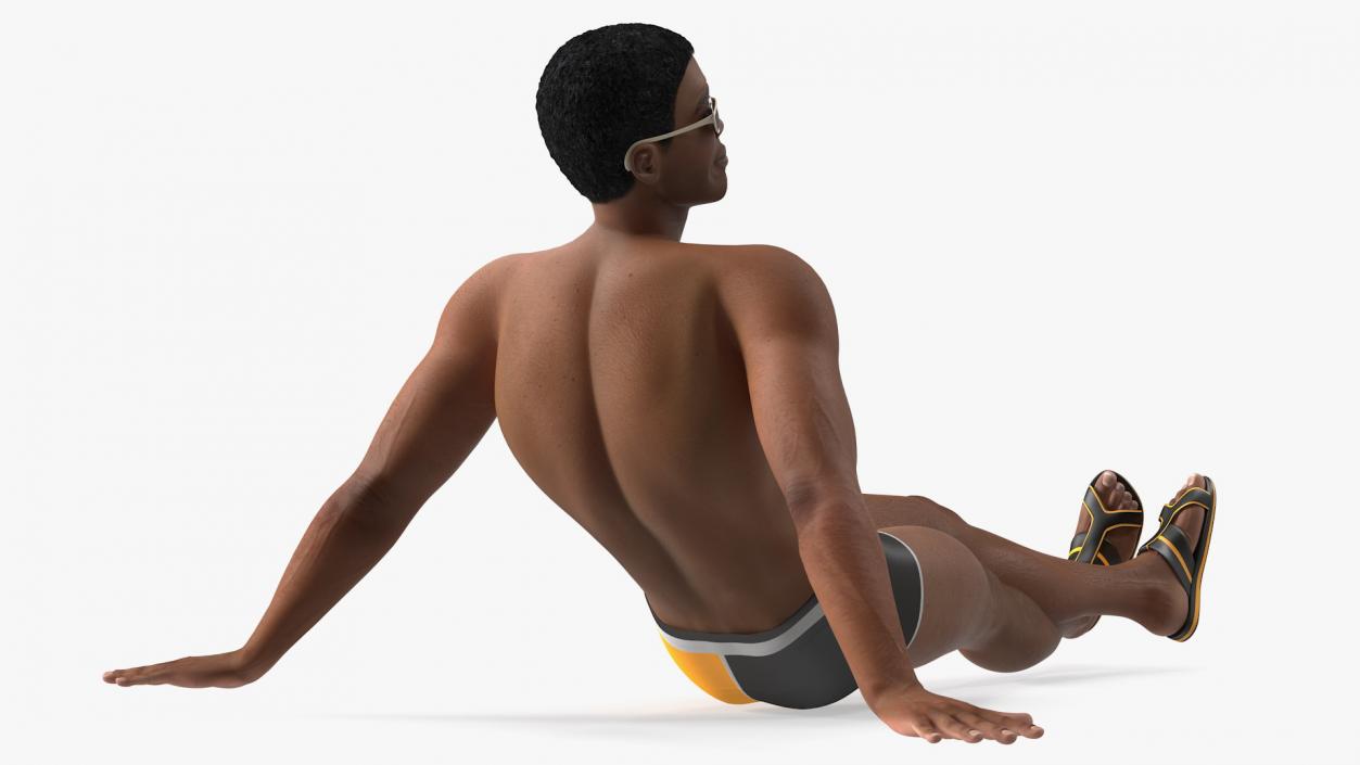 3D Light Skin Black Man in Swimwear Lying Pose model