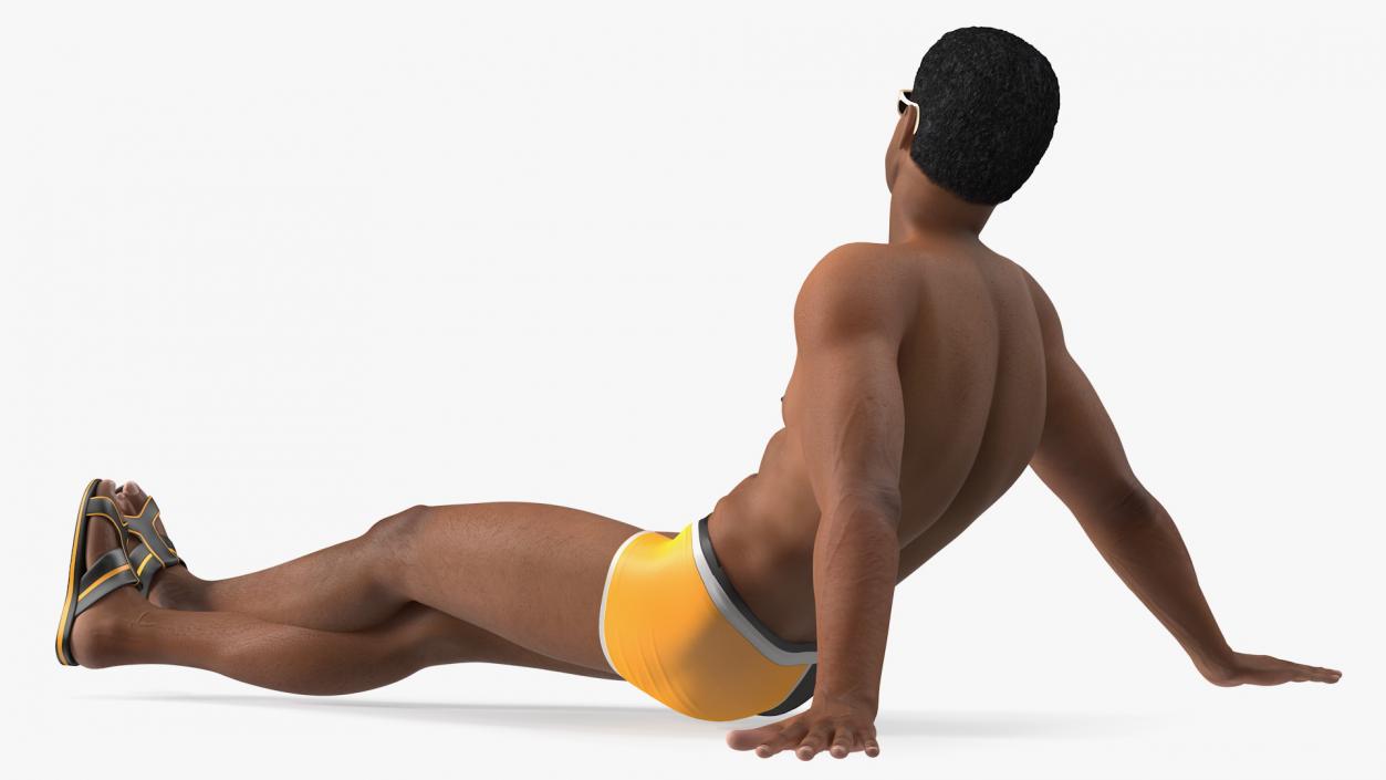 3D Light Skin Black Man in Swimwear Lying Pose model