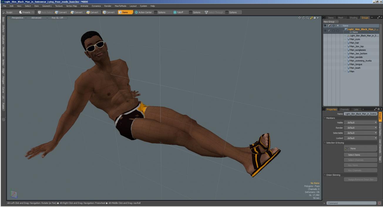 3D Light Skin Black Man in Swimwear Lying Pose model