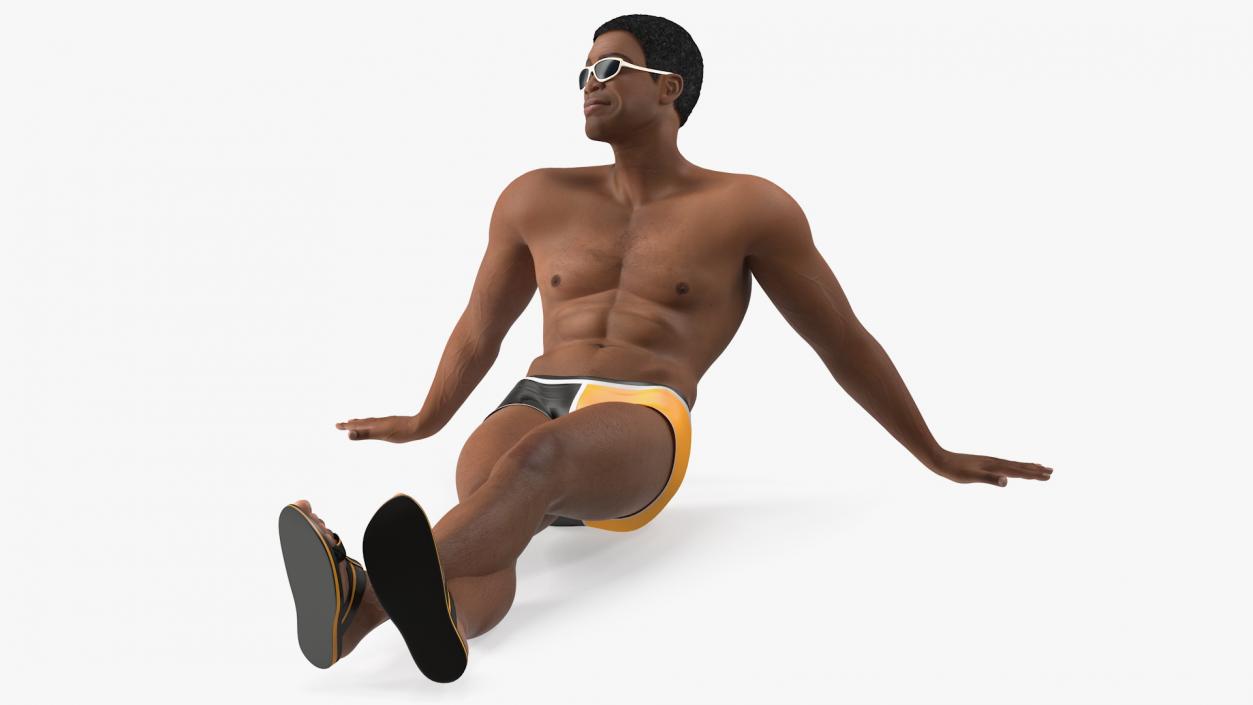 3D Light Skin Black Man in Swimwear Lying Pose model