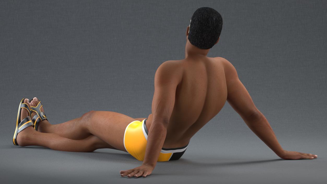 3D Light Skin Black Man in Swimwear Lying Pose model