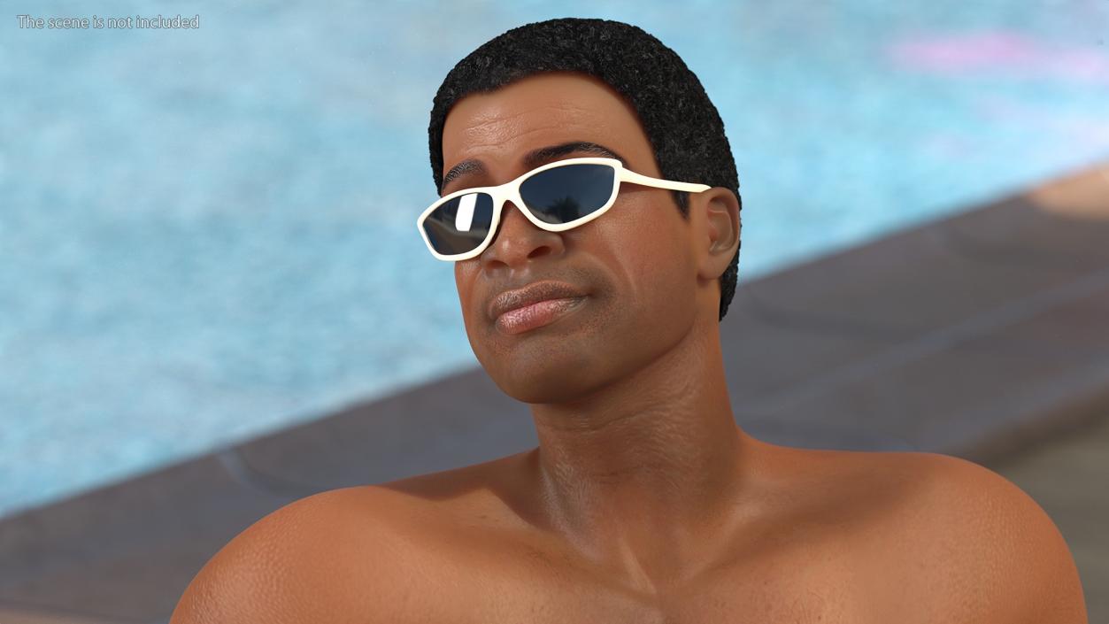 3D Light Skin Black Man in Swimwear Lying Pose model