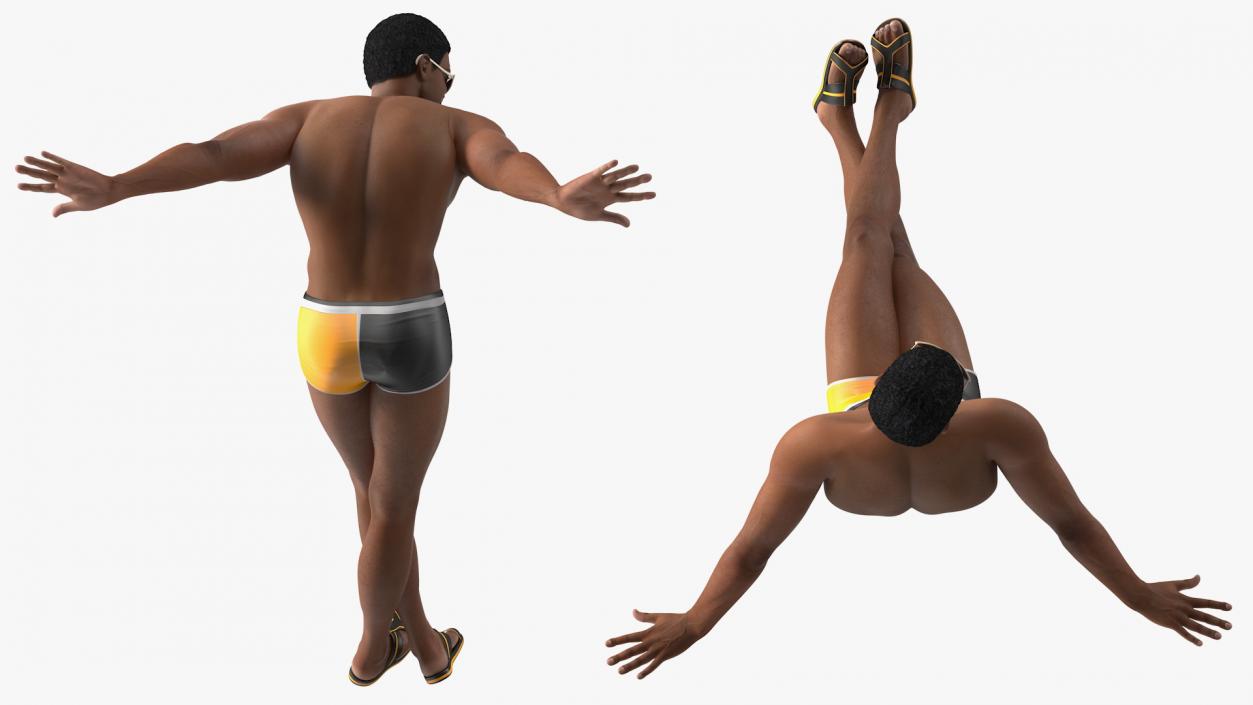 3D Light Skin Black Man in Swimwear Lying Pose model