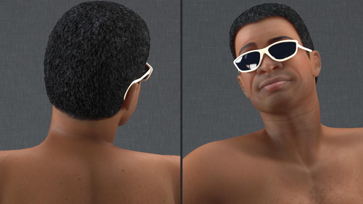 3D Light Skin Black Man in Swimwear Lying Pose model