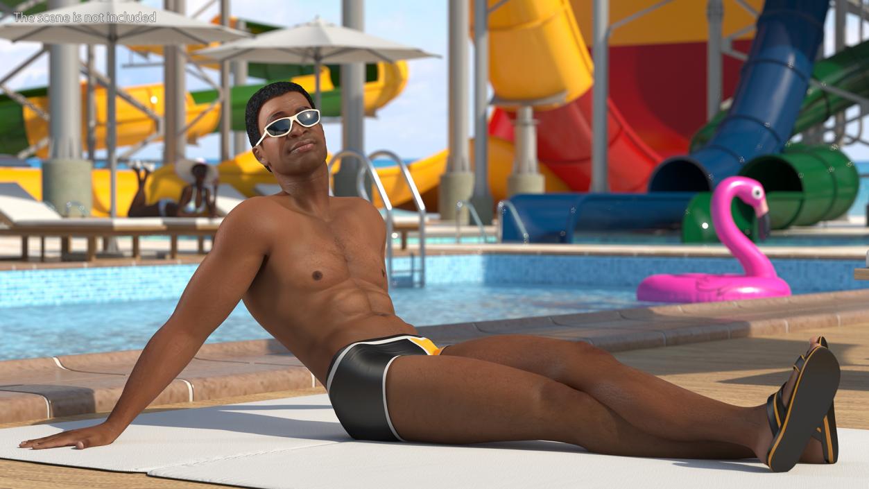 3D Light Skin Black Man in Swimwear Lying Pose model